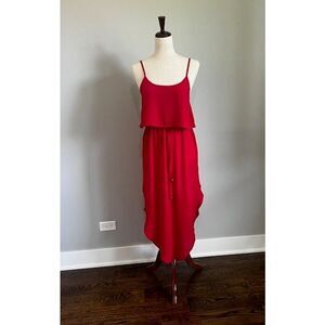 Women's Red Split Side Adjustable Strap Midi Dress Size M New With Tags
